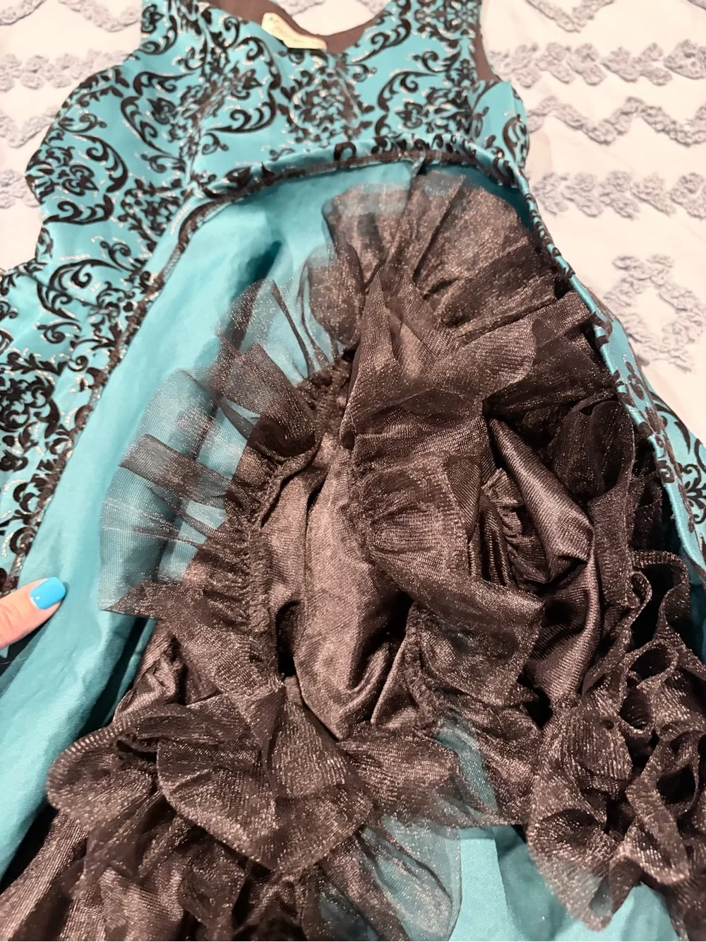 Knitworks Teal and Black Fit-and-Flare Party Dress Size 12